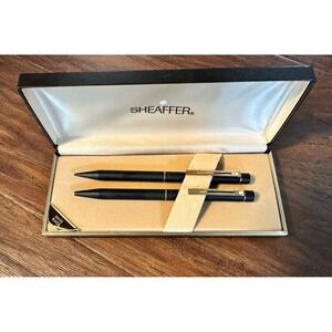 Sheaffer Vintage White Dot Targa Matte Black Gold Ballpoint Pen & Pencil Set NIB